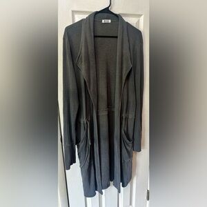 LAmade Dark Gray Open Front Longline Cardigan Sweater